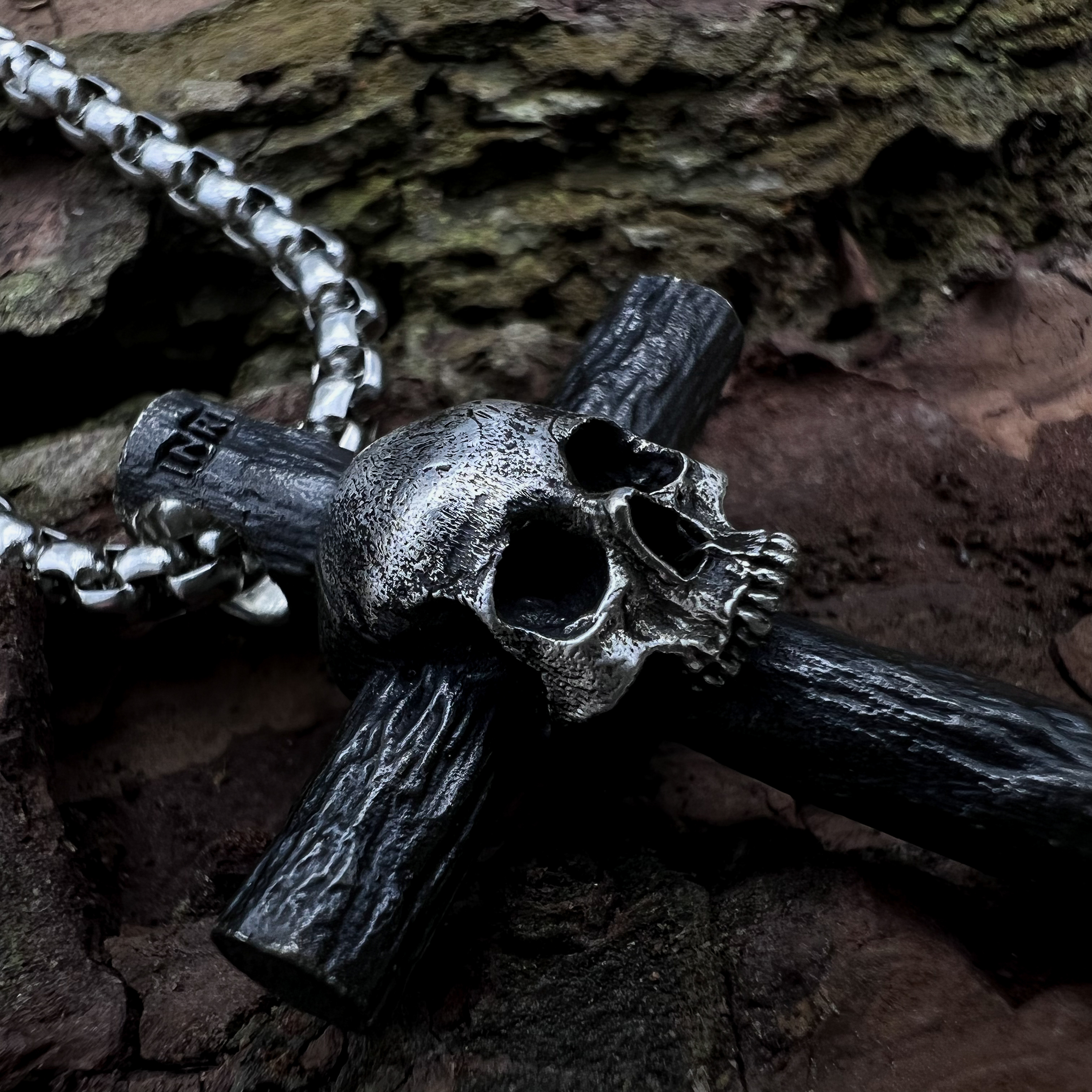 Skeleton Stake Cross Necklace