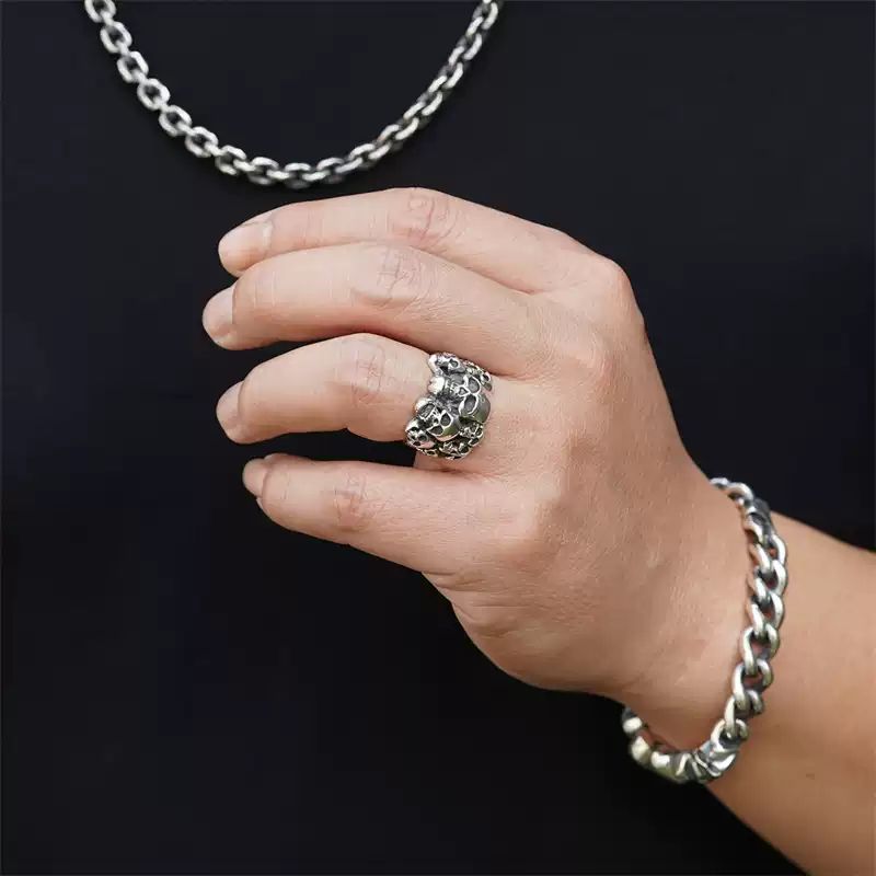 Sterling Silver Phantom Skull Biker Ring