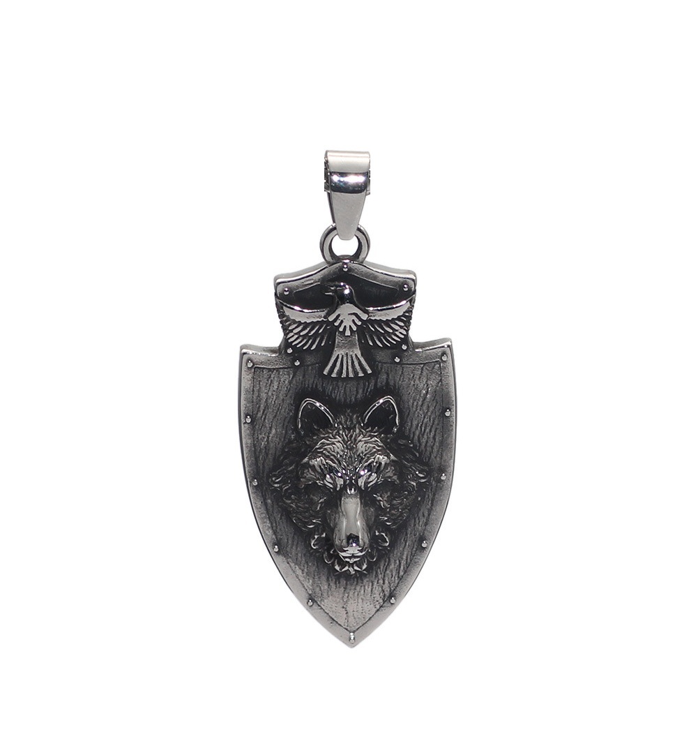 Viking wolf head crow necklace