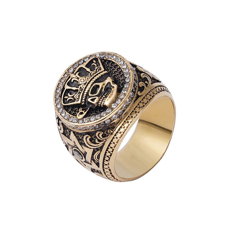 Personalized retro crown skull hip-hop ring