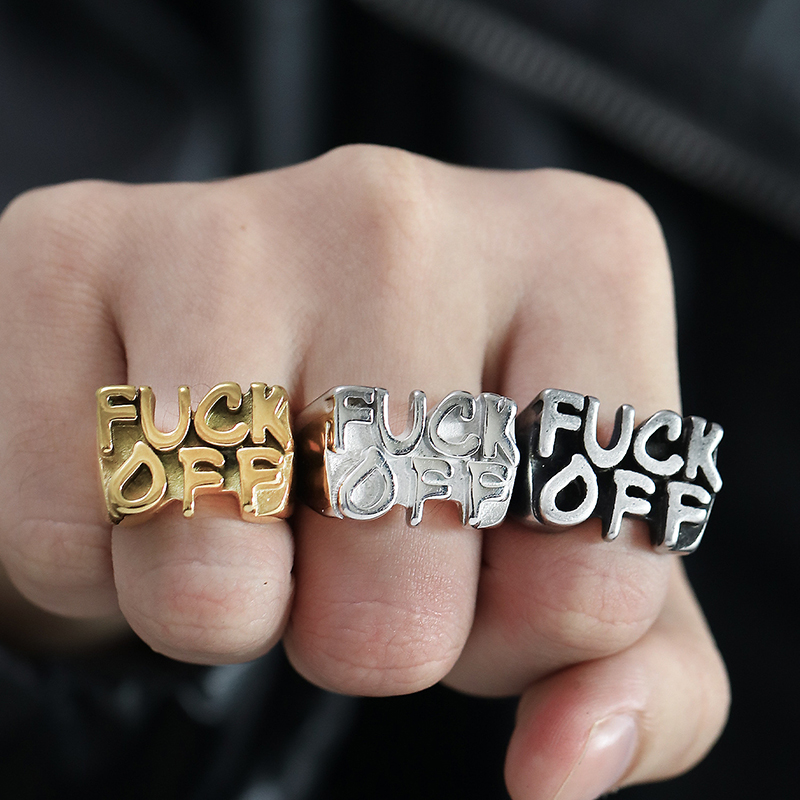 Distressed men's domineering personality FUCKOFF ring