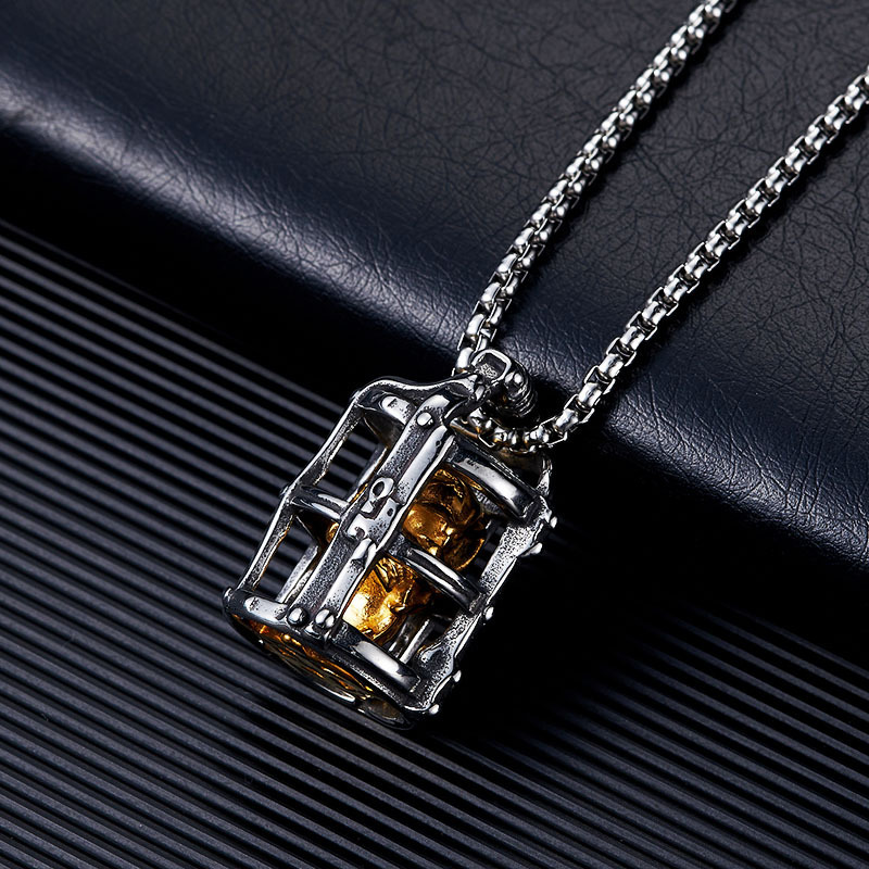 Vintage Prison Cage Skull Pendant Necklace