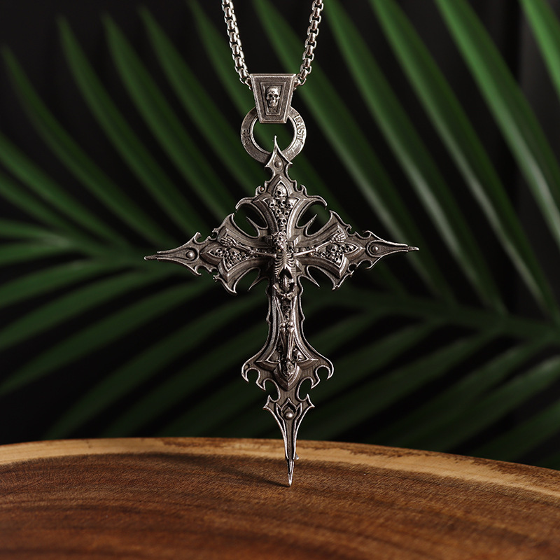 Gothic Skull Cross Pendant Necklace
