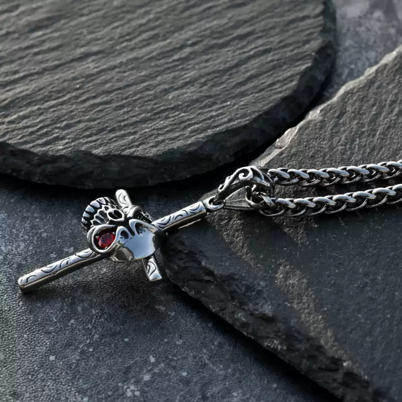 Gothic hipster skull cross necklace