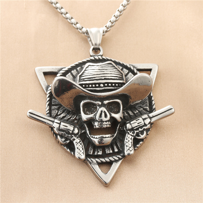 Western Cowboy Skull Double Gun Necklace