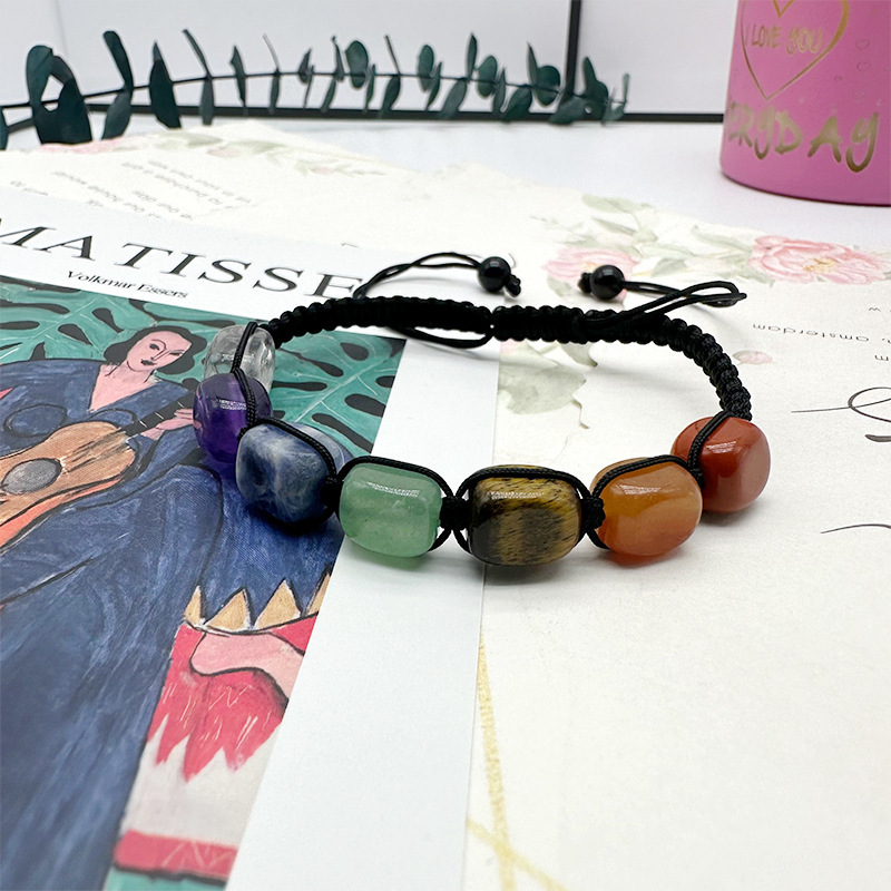 Natural colorful stone braided bracelet