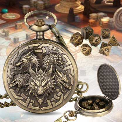 Dragon-Shaped D&D Style Pocket Watch Dice Set 