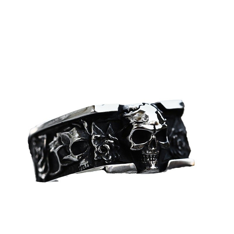 "Death Star" Skull Rose Square Ring