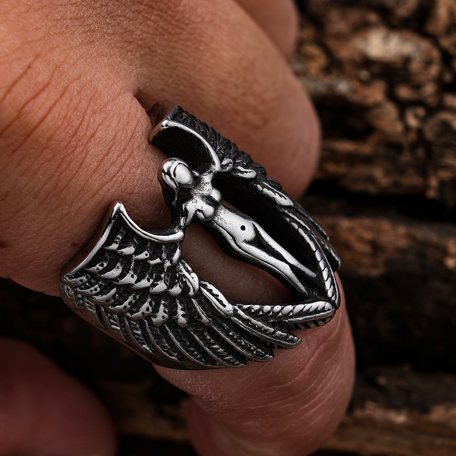 Goddess wing shape ring titanium steel ring