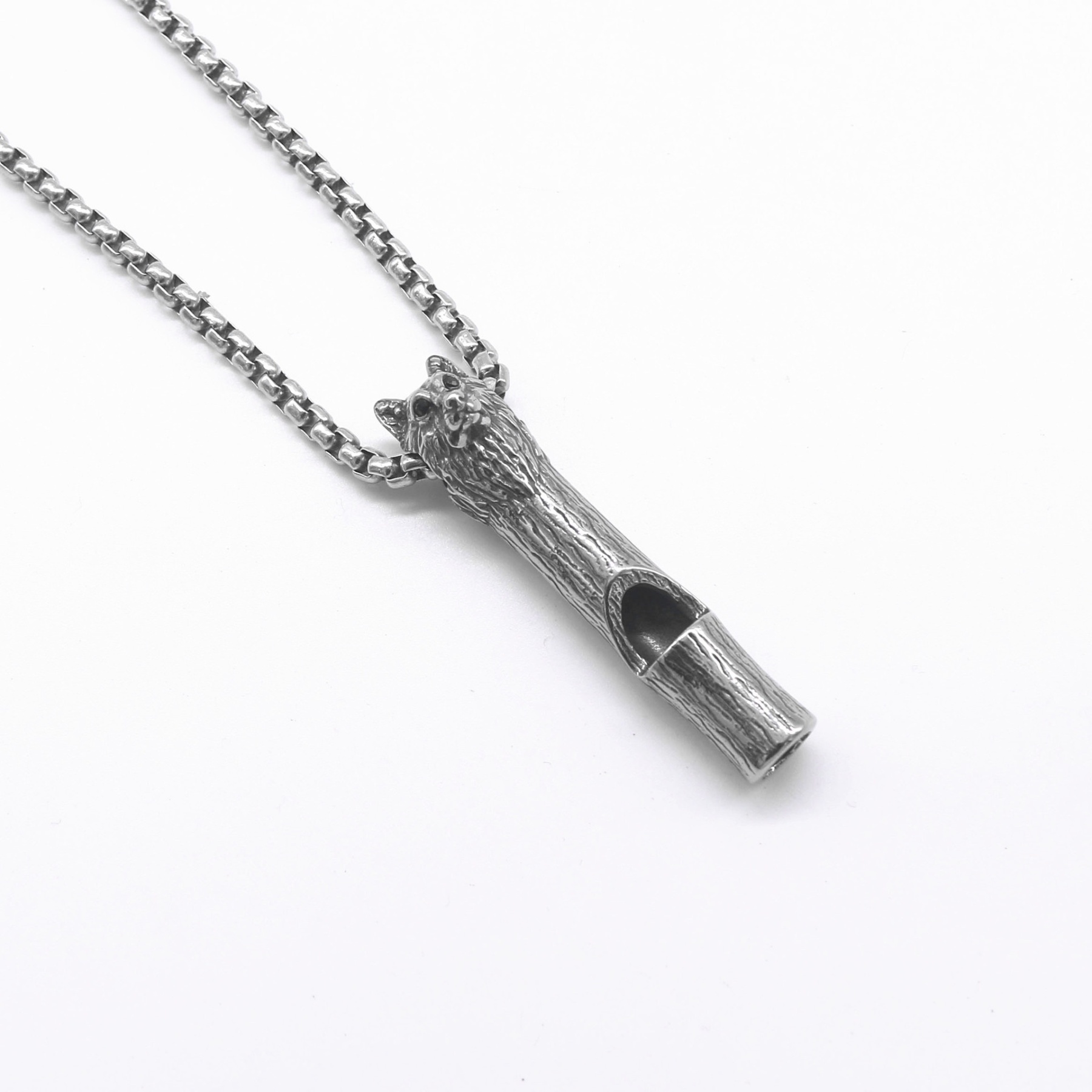 Fenrir wolf head whistle necklace
