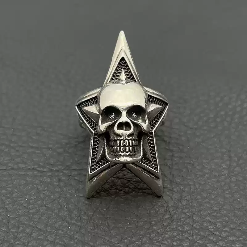 Vintage skull big five-pointed star ring