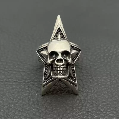 Vintage skull big five-pointed star ring