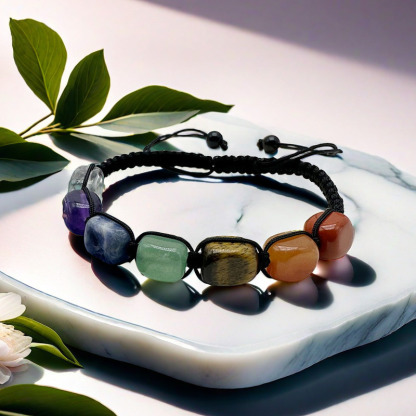 Natural colorful stone braided bracelet