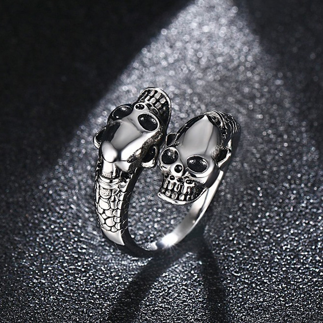 Double-headed Skull Snake Motorcycle Ring