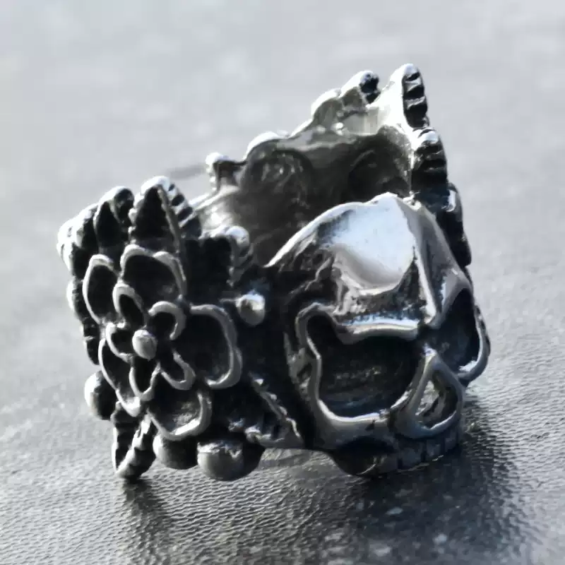 Personalized Flower Skull Ring