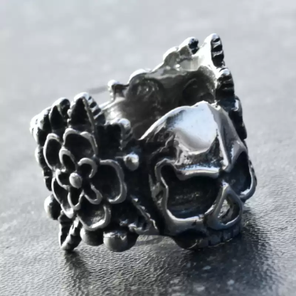 Personalized Flower Skull Ring