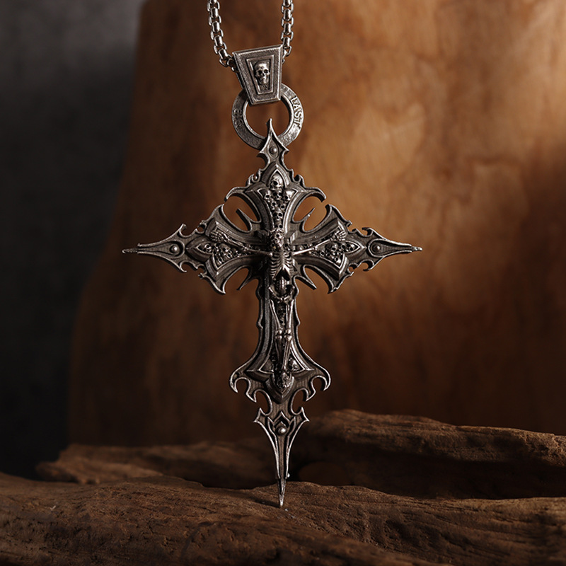 Gothic Skull Cross Pendant Necklace