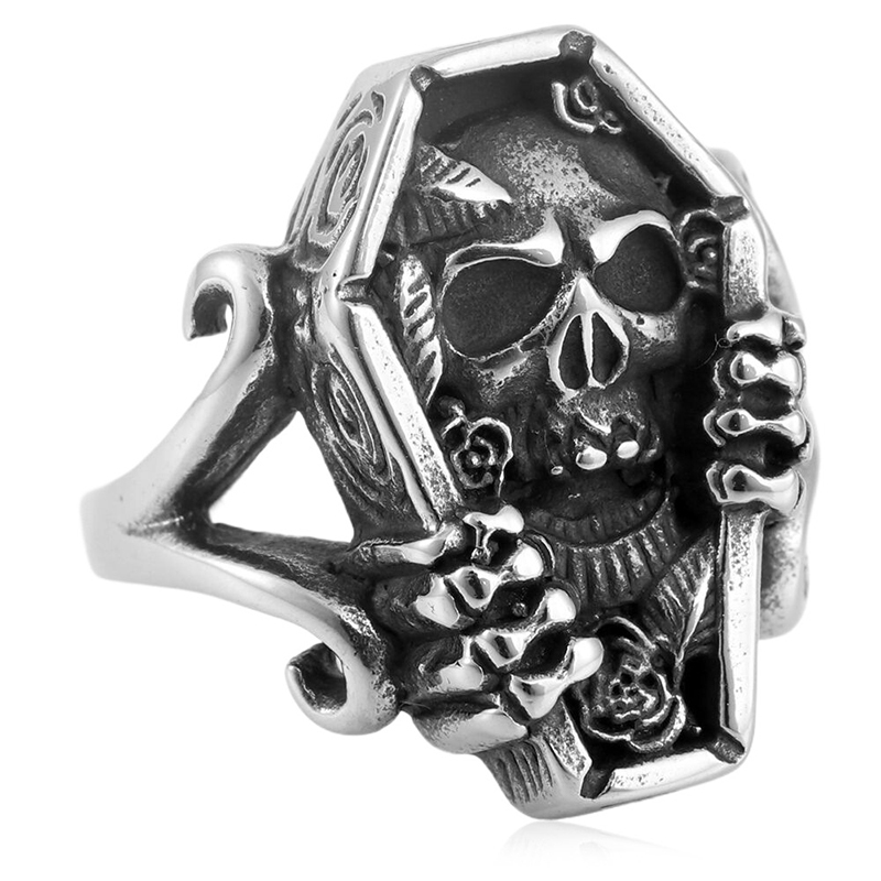 Personalized Retro Skull Coffin Ring