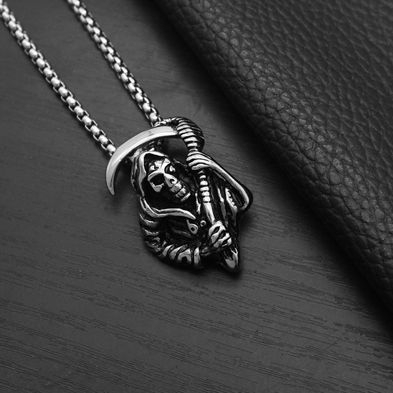 Gothic Death Scythe Skull Pendant Necklace