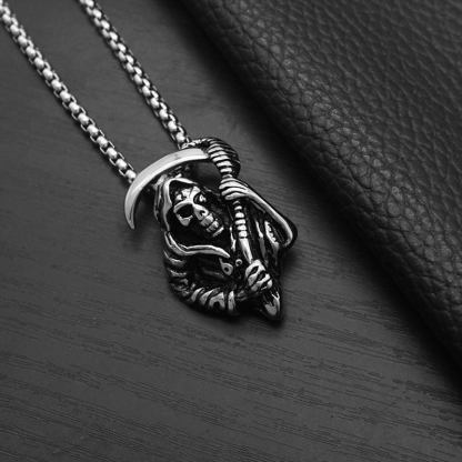 Gothic Death Scythe Skull Pendant Necklace