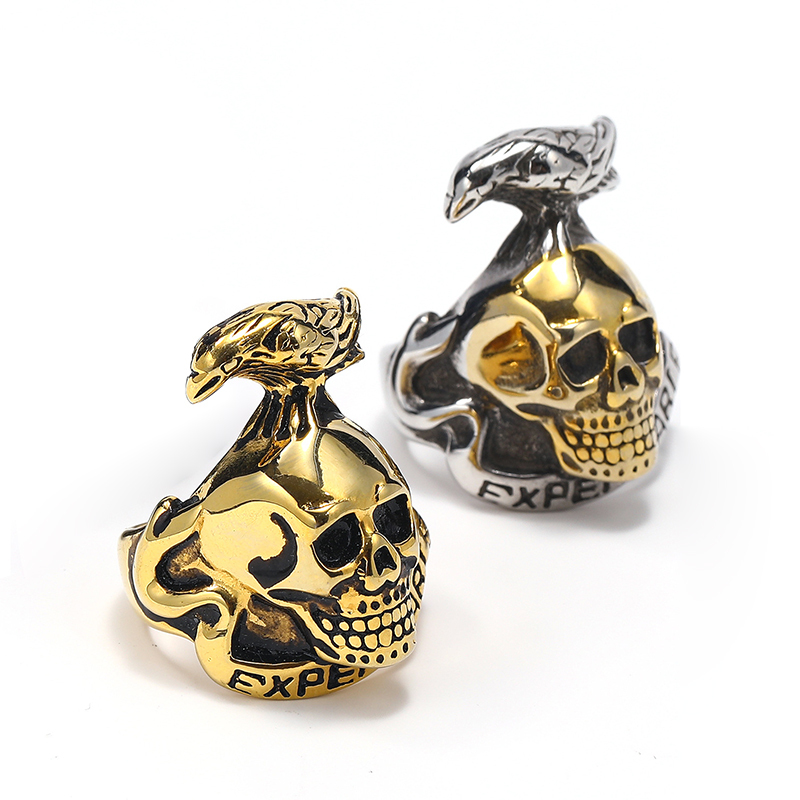 Trendy personality crow skull ring