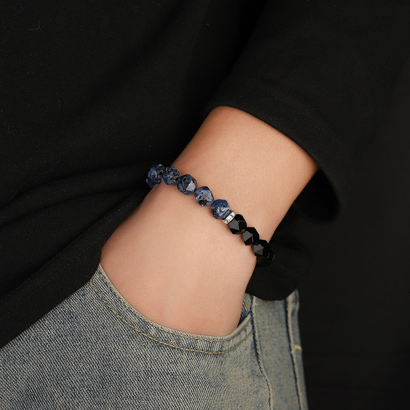 Black agate blue line stone Poseidon bracelet