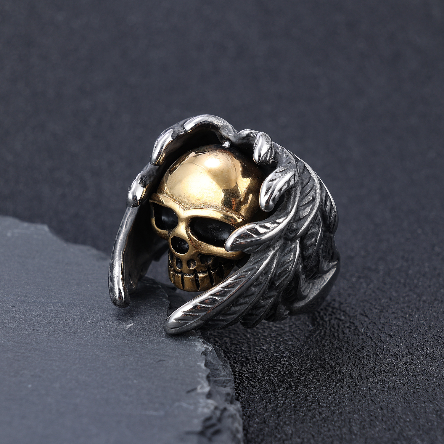 Dark Fallen Angel Skull Ring