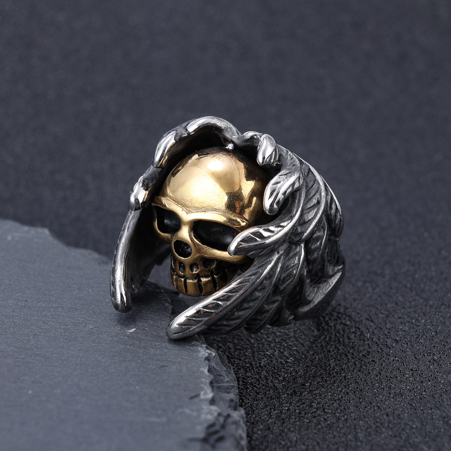 Dark Fallen Angel Skull Ring