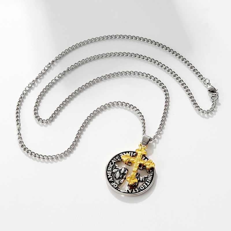 Openwork coin cross necklace