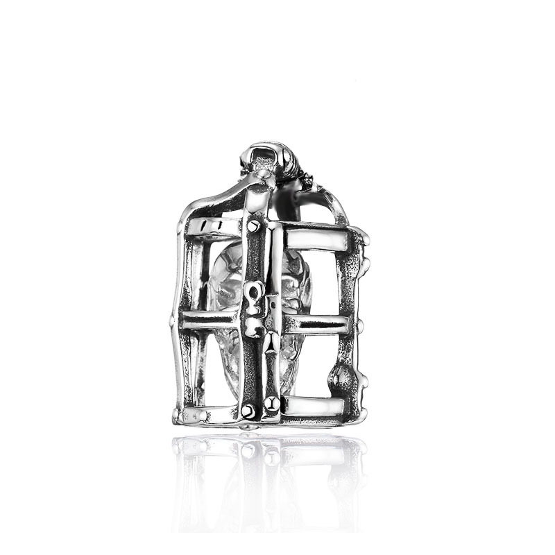 Vintage Prison Cage Skull Pendant Necklace