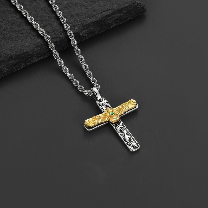 Golden Eagle Cross Necklace