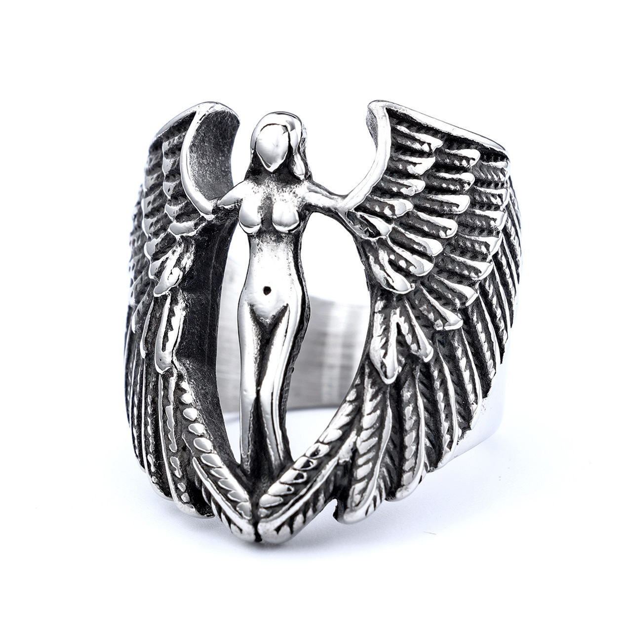 Goddess wing shape ring titanium steel ring