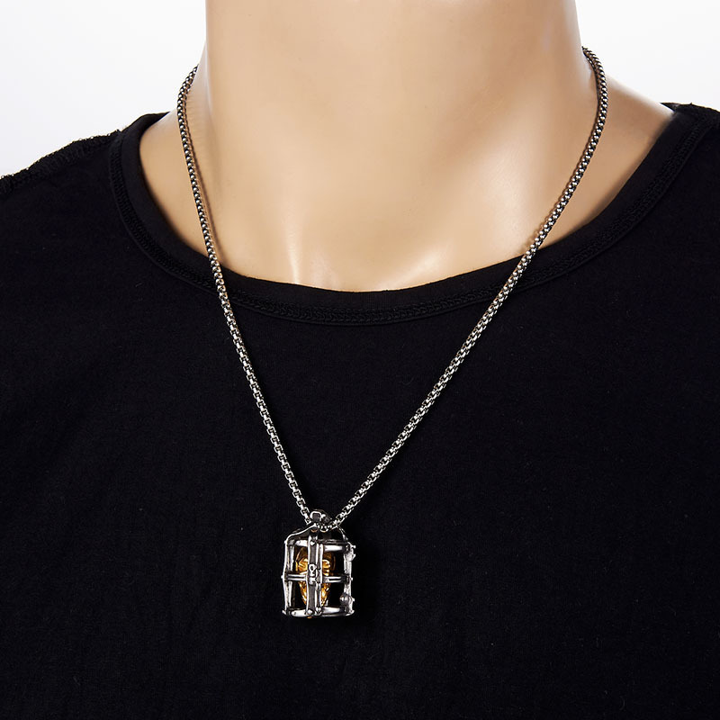 Vintage Prison Cage Skull Pendant Necklace