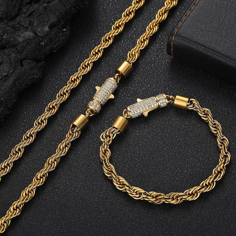Diamond buckle twist chain hip hop jewelry