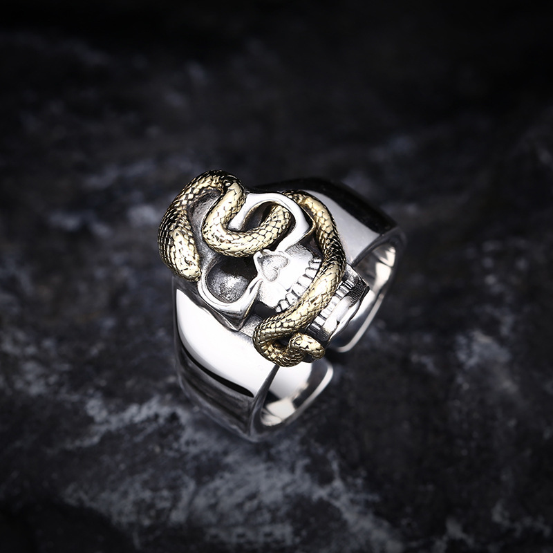 Python ring open Thai silver vintage ring