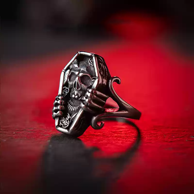 Personalized Retro Skull Coffin Ring
