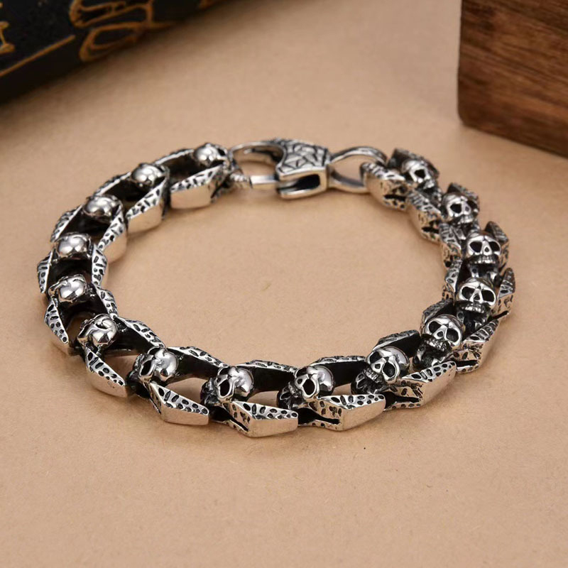 Personalized punk motorcycle style skull bracelet