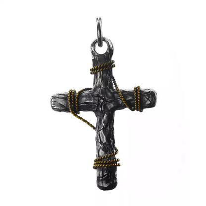 Dark Crack Cross Sterling Silver Pendant Necklace