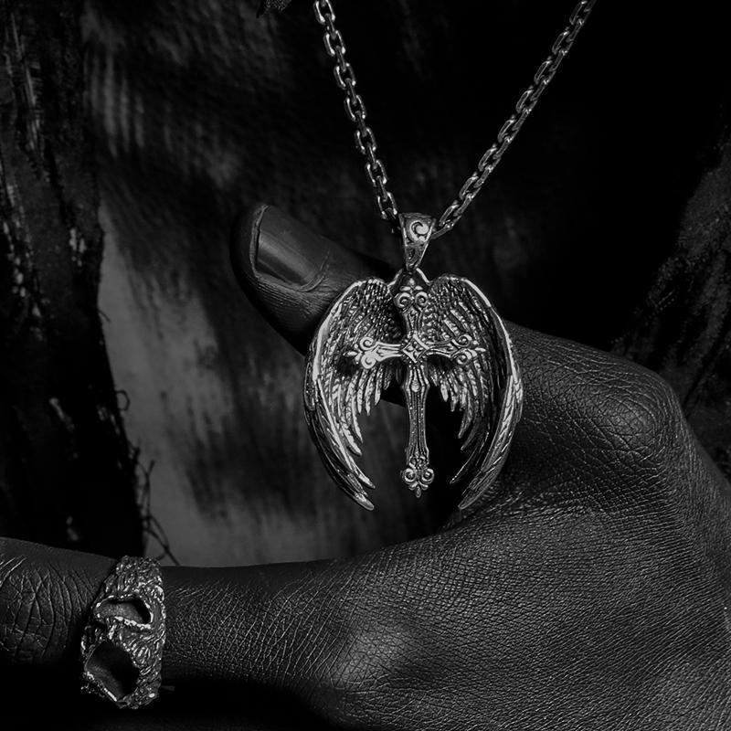 Angel Wing Cross Pendant Men's Necklace