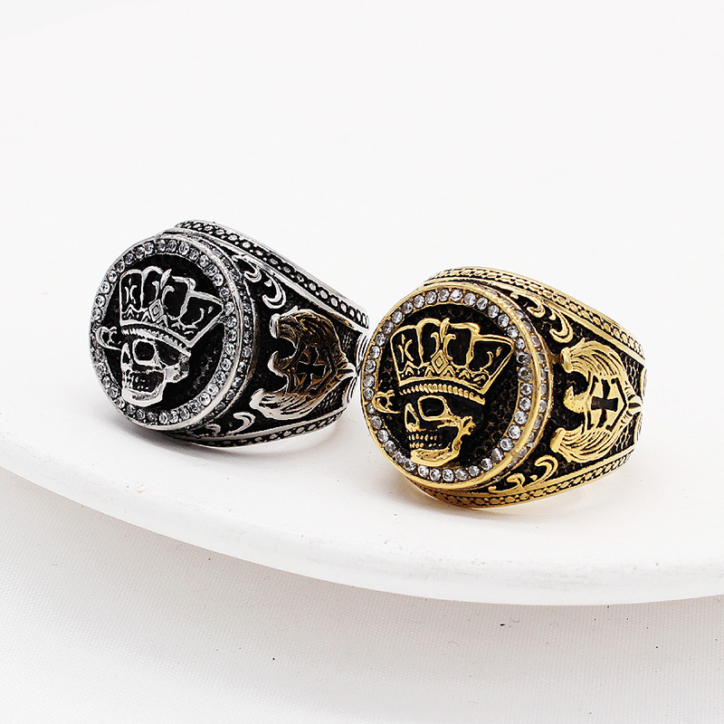 Personalized retro crown skull hip-hop ring