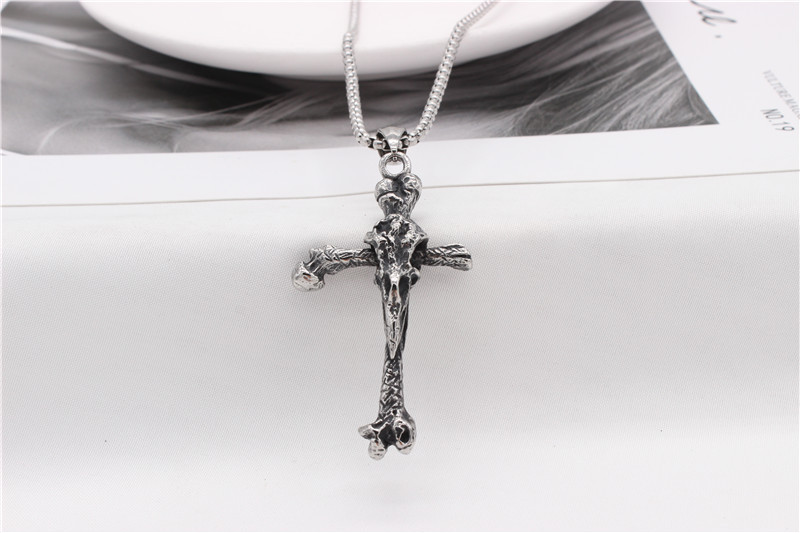 Crow Skull Cross Necklace