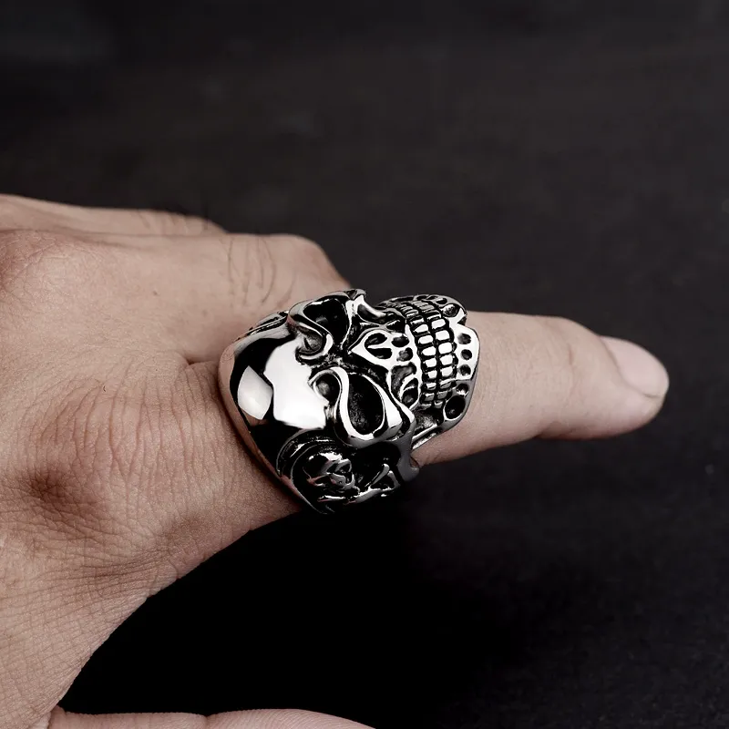 Silver Gigantic Skull Biker Ring