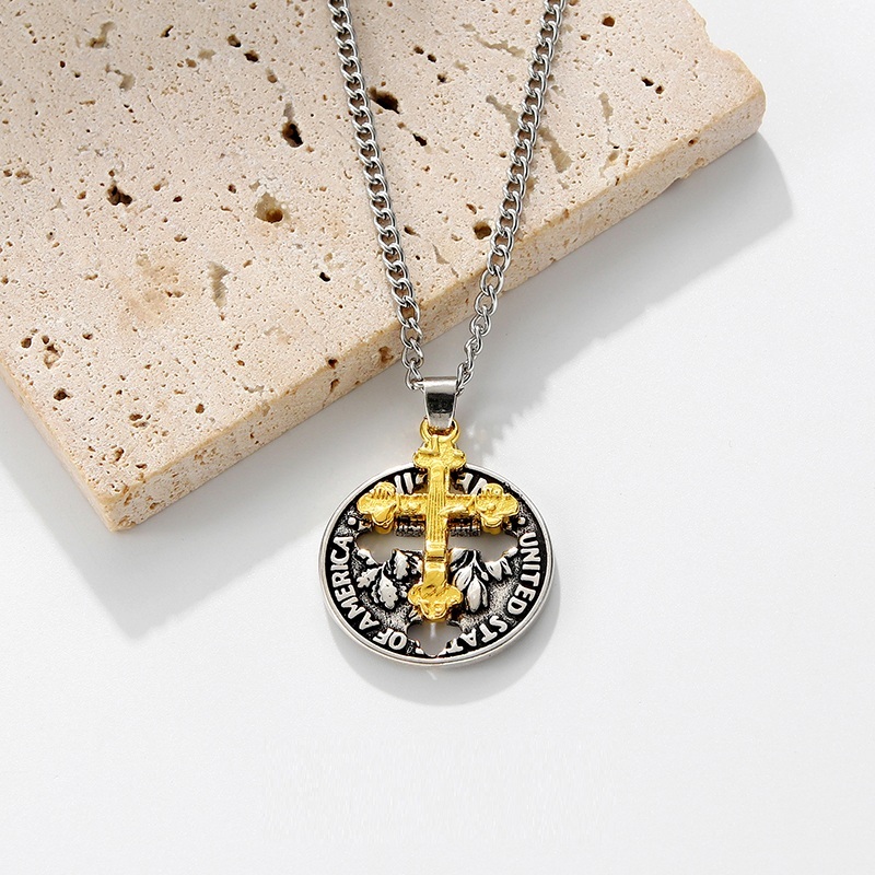 Openwork coin cross necklace