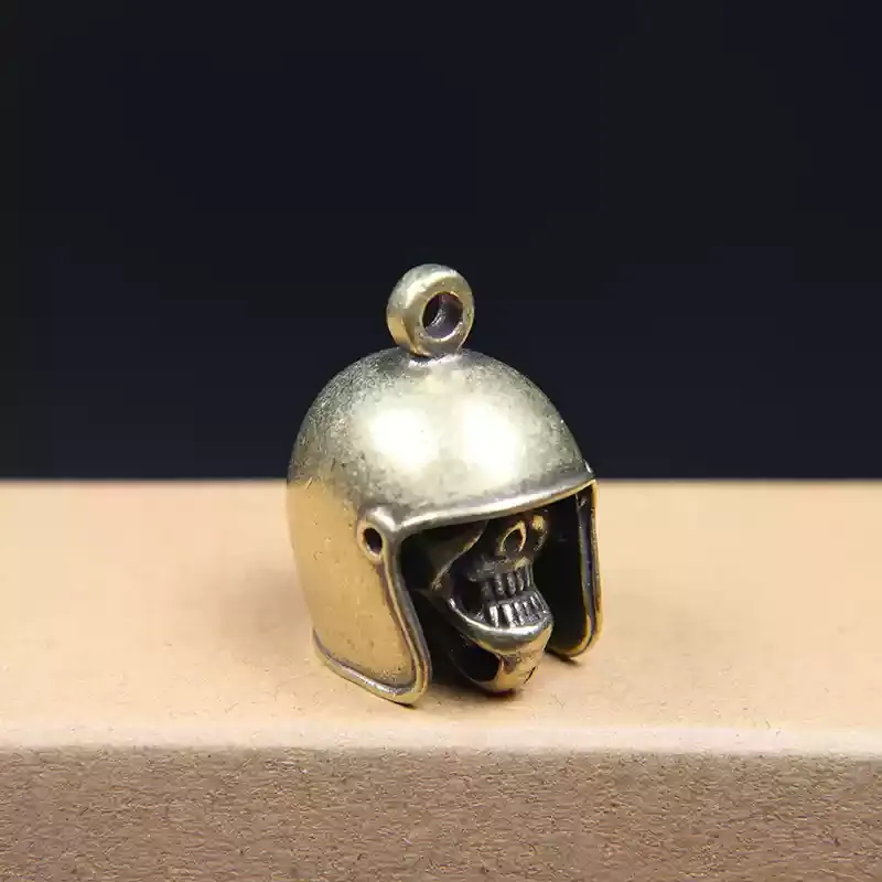 Brass skull helmet bell charm
