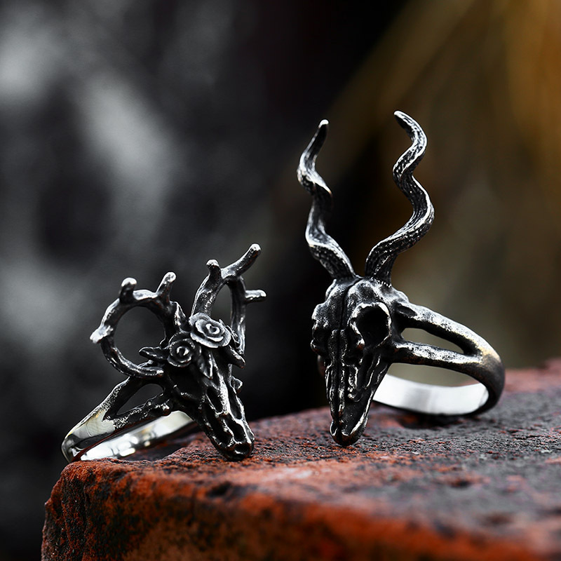 Silver Deer Skull Ring