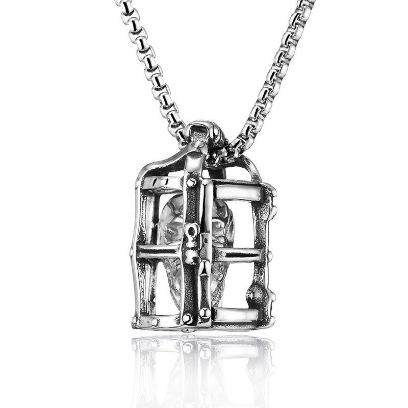 Vintage Prison Cage Skull Pendant Necklace