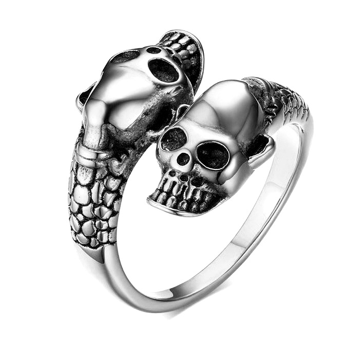 Double-headed Skull Snake Motorcycle Ring