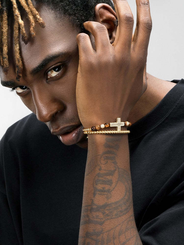 Cross gold bead bracelet