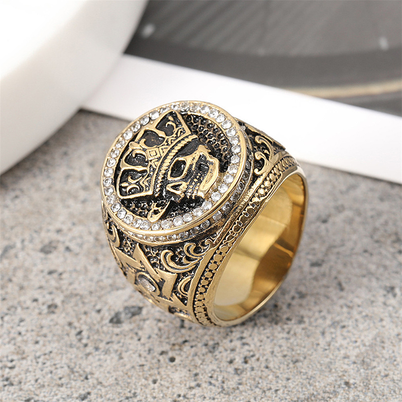 Personalized retro crown skull hip-hop ring