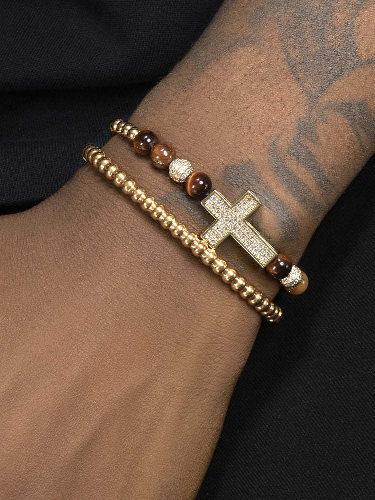 Cross gold bead bracelet